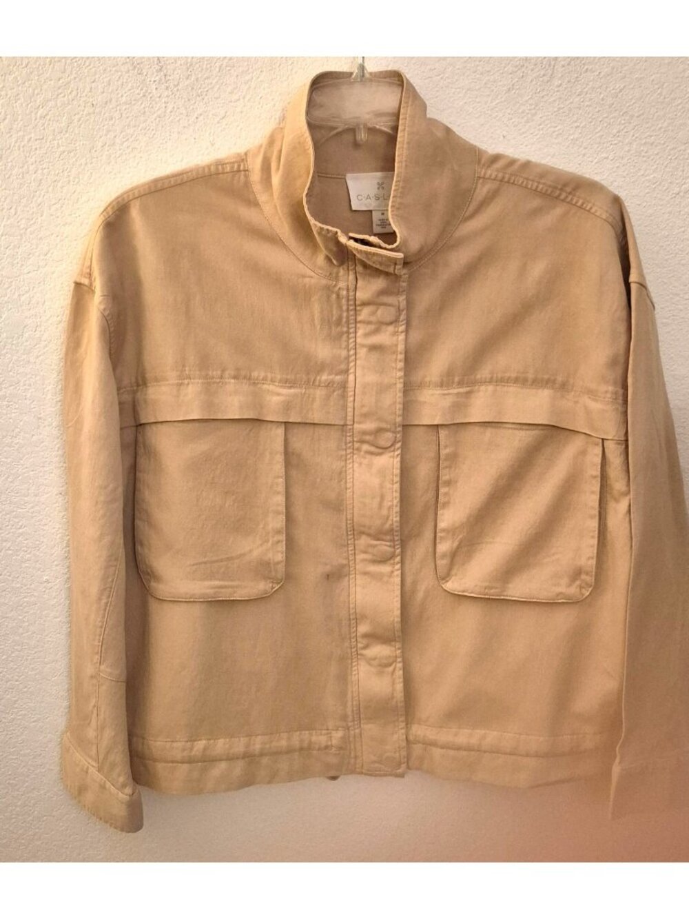 Caslon Tan Funnel Neck Tencel/Linen Blend Zip Front Boxy Jacket 2X NWT